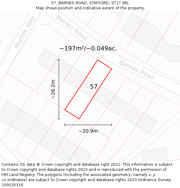 57, BARNES ROAD, STAFFORD, ST17 9RL: Plot and title map
