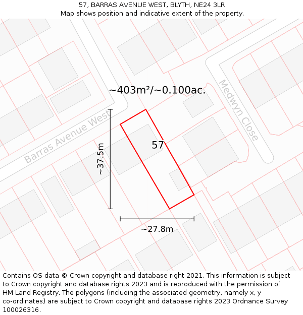 57, BARRAS AVENUE WEST, BLYTH, NE24 3LR: Plot and title map
