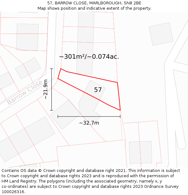 57, BARROW CLOSE, MARLBOROUGH, SN8 2BE: Plot and title map