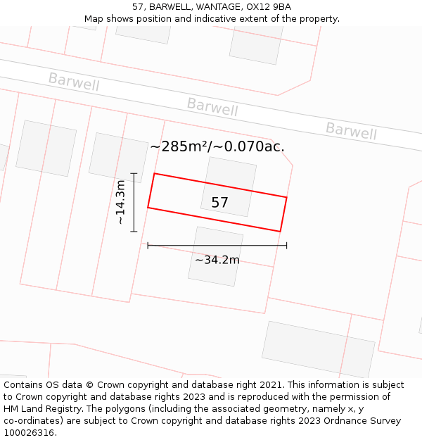 57, BARWELL, WANTAGE, OX12 9BA: Plot and title map