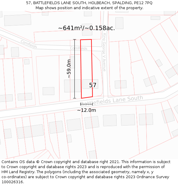 57, BATTLEFIELDS LANE SOUTH, HOLBEACH, SPALDING, PE12 7PQ: Plot and title map