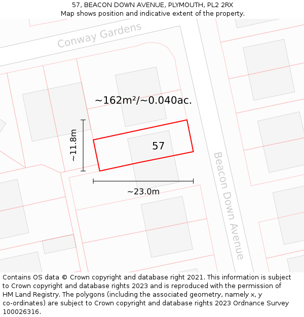 57, BEACON DOWN AVENUE, PLYMOUTH, PL2 2RX: Plot and title map