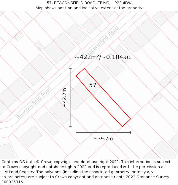 57, BEACONSFIELD ROAD, TRING, HP23 4DW: Plot and title map