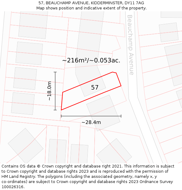 57, BEAUCHAMP AVENUE, KIDDERMINSTER, DY11 7AG: Plot and title map