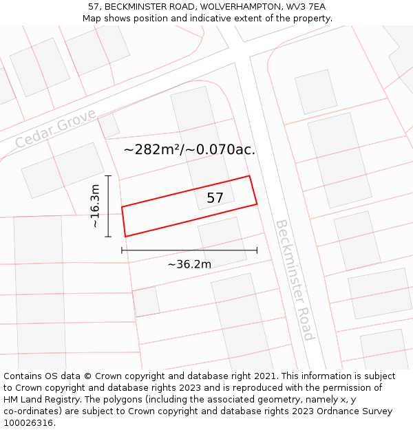 57, BECKMINSTER ROAD, WOLVERHAMPTON, WV3 7EA: Plot and title map
