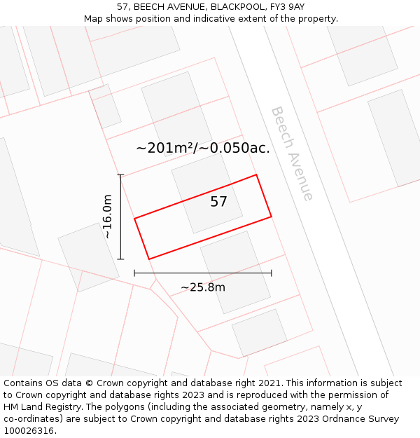 57, BEECH AVENUE, BLACKPOOL, FY3 9AY: Plot and title map