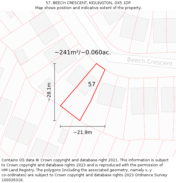 57, BEECH CRESCENT, KIDLINGTON, OX5 1DP: Plot and title map
