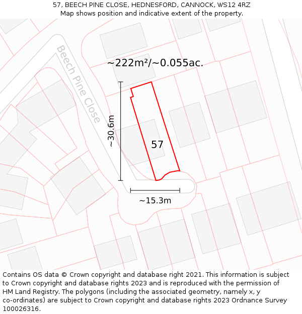 57, BEECH PINE CLOSE, HEDNESFORD, CANNOCK, WS12 4RZ: Plot and title map