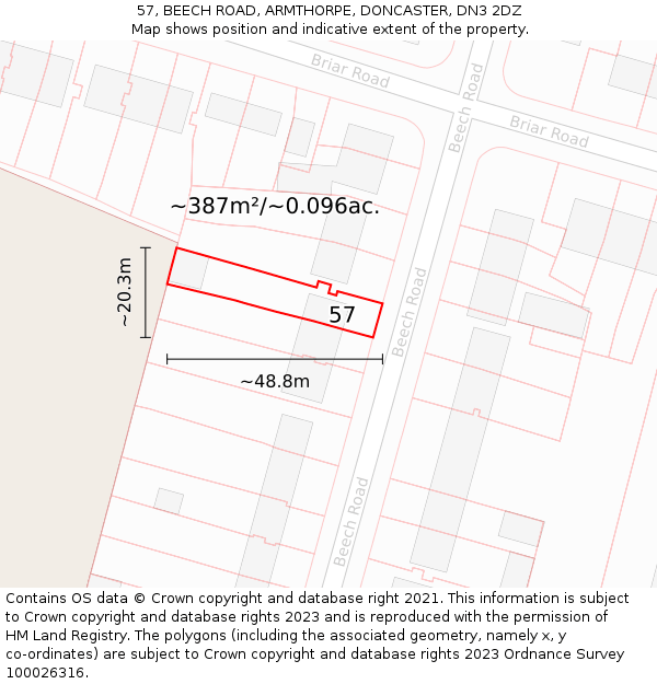 57, BEECH ROAD, ARMTHORPE, DONCASTER, DN3 2DZ: Plot and title map