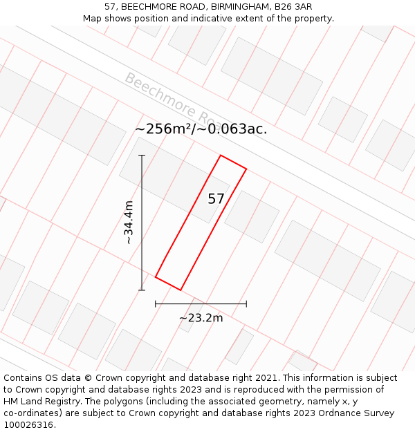 57, BEECHMORE ROAD, BIRMINGHAM, B26 3AR: Plot and title map