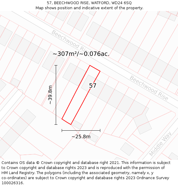57, BEECHWOOD RISE, WATFORD, WD24 6SQ: Plot and title map