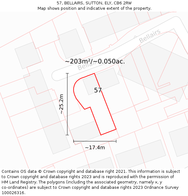 57, BELLAIRS, SUTTON, ELY, CB6 2RW: Plot and title map