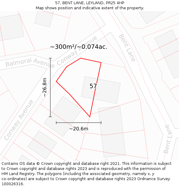 57, BENT LANE, LEYLAND, PR25 4HP: Plot and title map