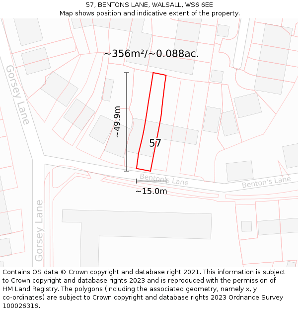 57, BENTONS LANE, WALSALL, WS6 6EE: Plot and title map