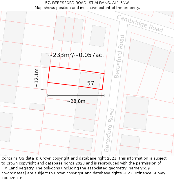 57, BERESFORD ROAD, ST ALBANS, AL1 5NW: Plot and title map