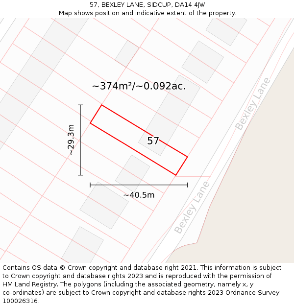 57, BEXLEY LANE, SIDCUP, DA14 4JW: Plot and title map