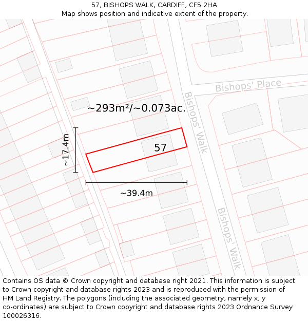 57, BISHOPS WALK, CARDIFF, CF5 2HA: Plot and title map