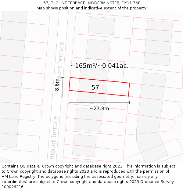 57, BLOUNT TERRACE, KIDDERMINSTER, DY11 7AE: Plot and title map