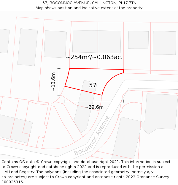 57, BOCONNOC AVENUE, CALLINGTON, PL17 7TN: Plot and title map
