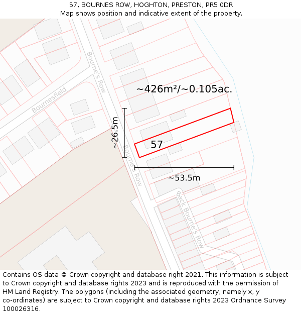 57, BOURNES ROW, HOGHTON, PRESTON, PR5 0DR: Plot and title map
