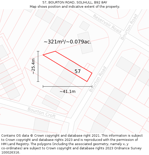 57, BOURTON ROAD, SOLIHULL, B92 8AY: Plot and title map