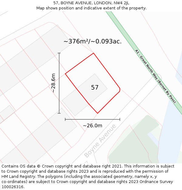 57, BOYNE AVENUE, LONDON, NW4 2JL: Plot and title map