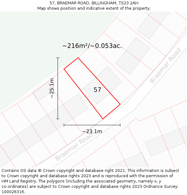 57, BRAEMAR ROAD, BILLINGHAM, TS23 2AH: Plot and title map