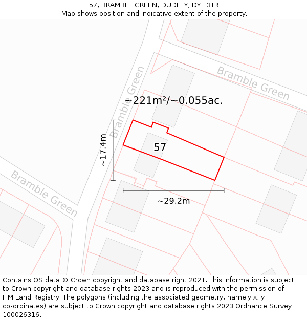 57, BRAMBLE GREEN, DUDLEY, DY1 3TR: Plot and title map