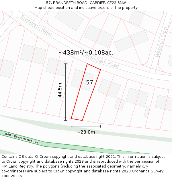 57, BRANDRETH ROAD, CARDIFF, CF23 5NW: Plot and title map