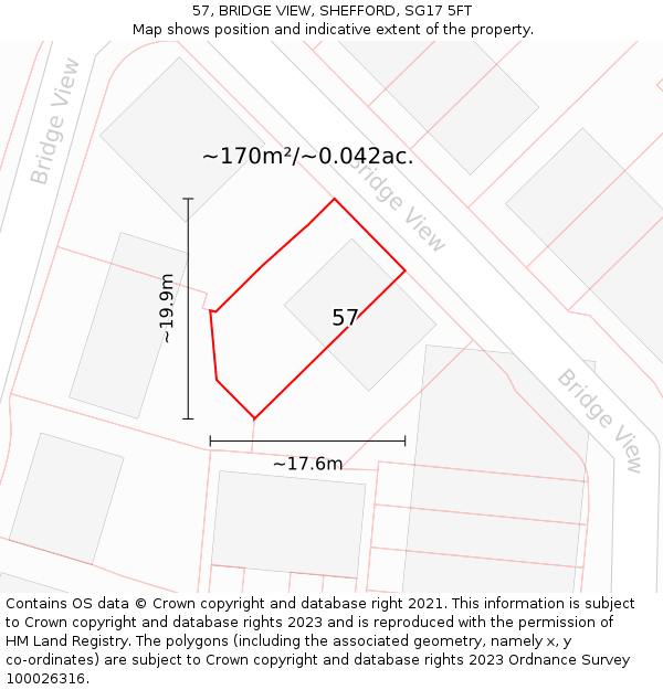 57, BRIDGE VIEW, SHEFFORD, SG17 5FT: Plot and title map