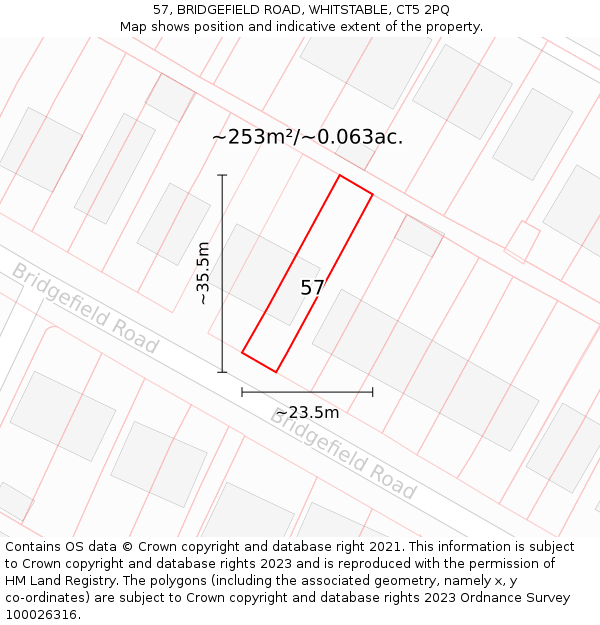 57, BRIDGEFIELD ROAD, WHITSTABLE, CT5 2PQ: Plot and title map