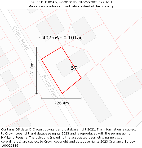 57, BRIDLE ROAD, WOODFORD, STOCKPORT, SK7 1QH: Plot and title map