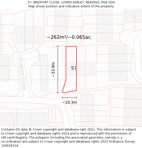 57, BRIDPORT CLOSE, LOWER EARLEY, READING, RG6 3DG: Plot and title map