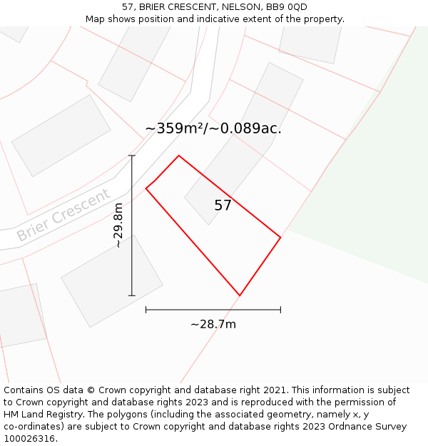 57, BRIER CRESCENT, NELSON, BB9 0QD: Plot and title map