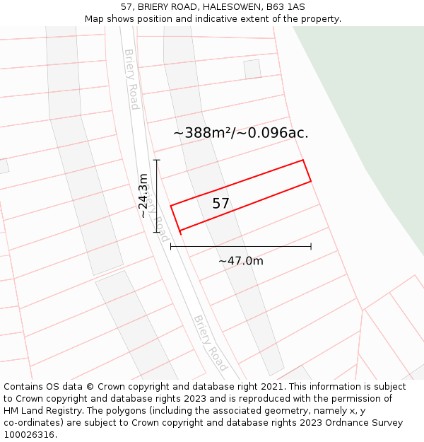 57, BRIERY ROAD, HALESOWEN, B63 1AS: Plot and title map