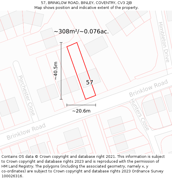 57, BRINKLOW ROAD, BINLEY, COVENTRY, CV3 2JB: Plot and title map