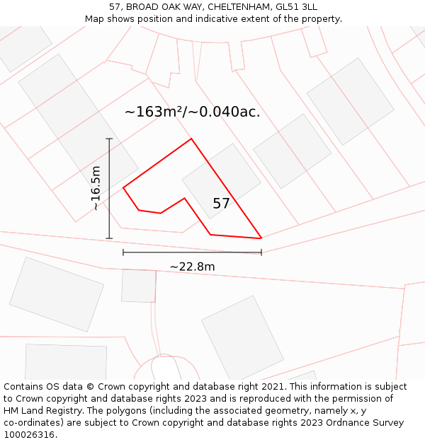 57, BROAD OAK WAY, CHELTENHAM, GL51 3LL: Plot and title map