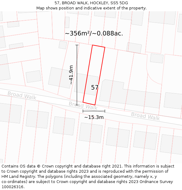 57, BROAD WALK, HOCKLEY, SS5 5DG: Plot and title map
