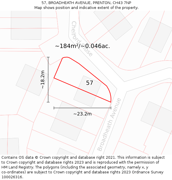 57, BROADHEATH AVENUE, PRENTON, CH43 7NP: Plot and title map