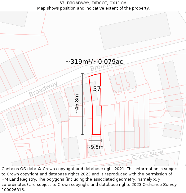 57, BROADWAY, DIDCOT, OX11 8AJ: Plot and title map