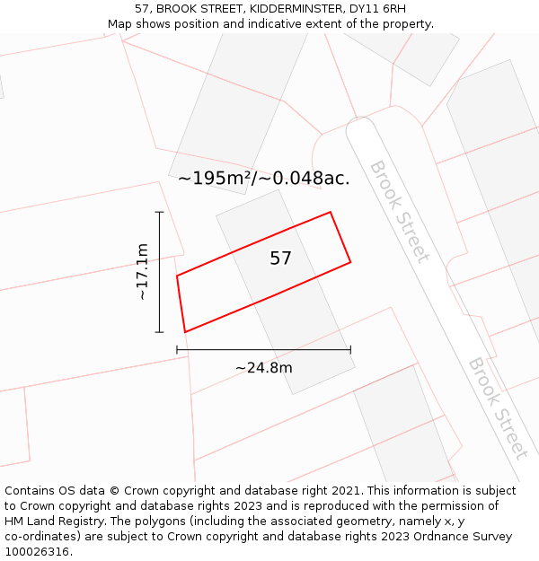 57, BROOK STREET, KIDDERMINSTER, DY11 6RH: Plot and title map