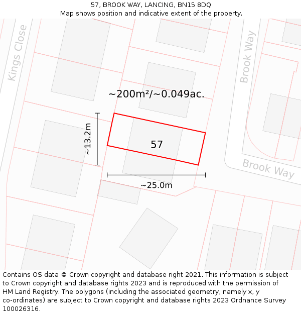 57, BROOK WAY, LANCING, BN15 8DQ: Plot and title map