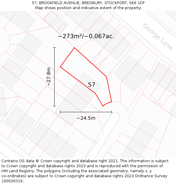 57, BROOKFIELD AVENUE, BREDBURY, STOCKPORT, SK6 1DF: Plot and title map