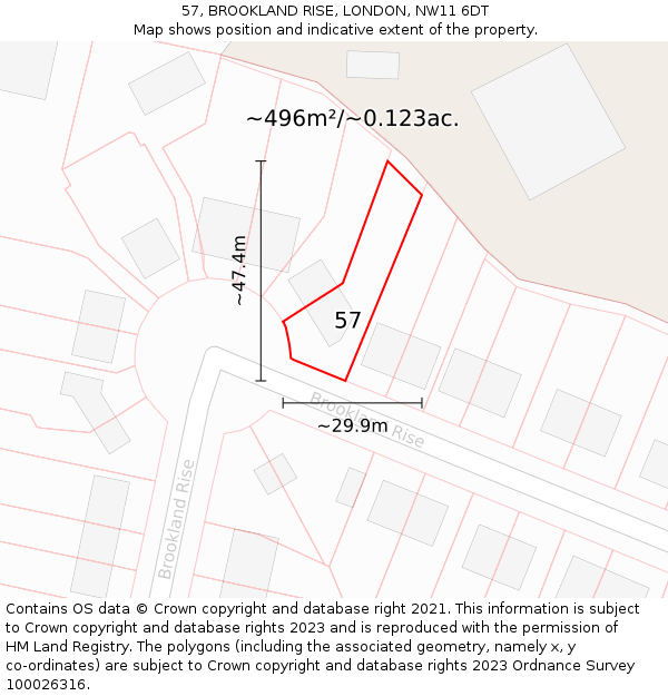 57, BROOKLAND RISE, LONDON, NW11 6DT: Plot and title map