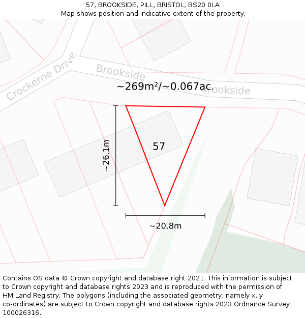 57, BROOKSIDE, PILL, BRISTOL, BS20 0LA: Plot and title map
