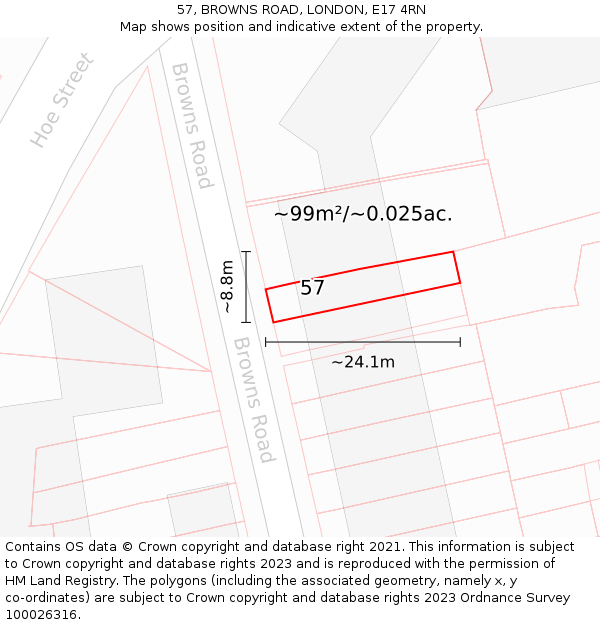 57, BROWNS ROAD, LONDON, E17 4RN: Plot and title map