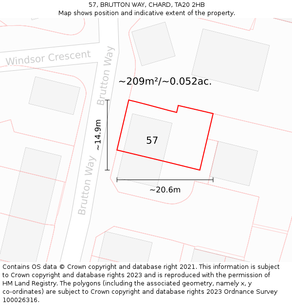 57, BRUTTON WAY, CHARD, TA20 2HB: Plot and title map