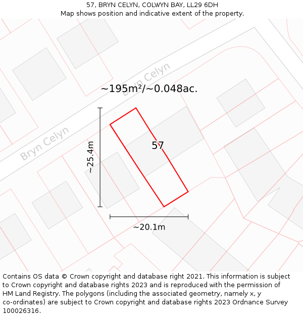 57, BRYN CELYN, COLWYN BAY, LL29 6DH: Plot and title map