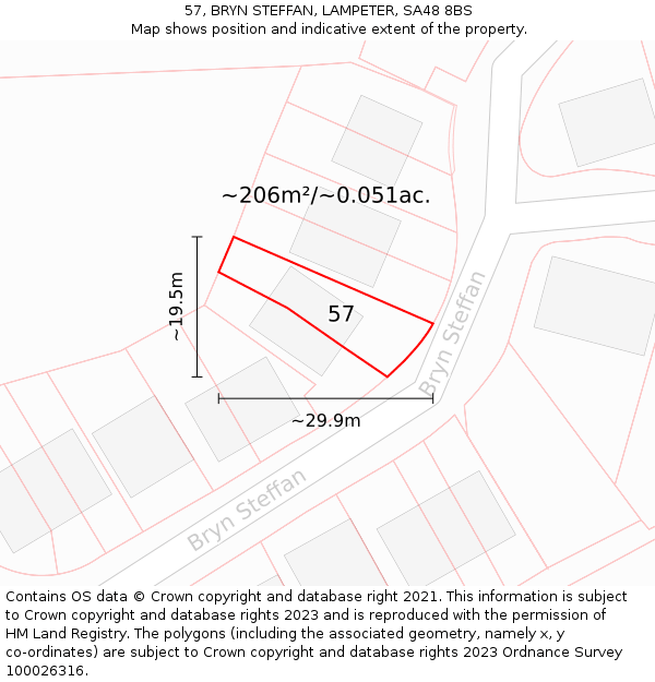 57, BRYN STEFFAN, LAMPETER, SA48 8BS: Plot and title map
