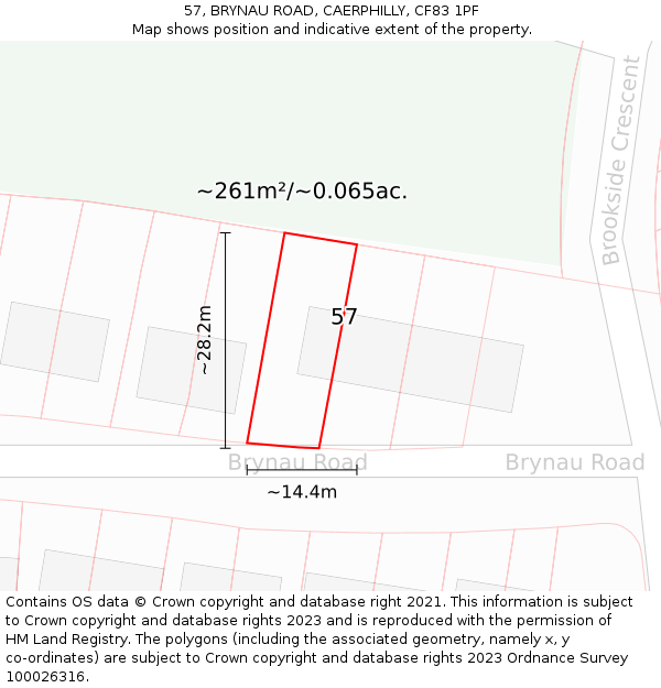 57, BRYNAU ROAD, CAERPHILLY, CF83 1PF: Plot and title map